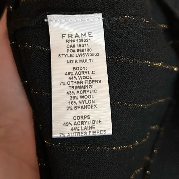 FRAME Striped Metallic Wool-blend Long-sleeve Top Black & Gold Size Small - Picture 5 of 8